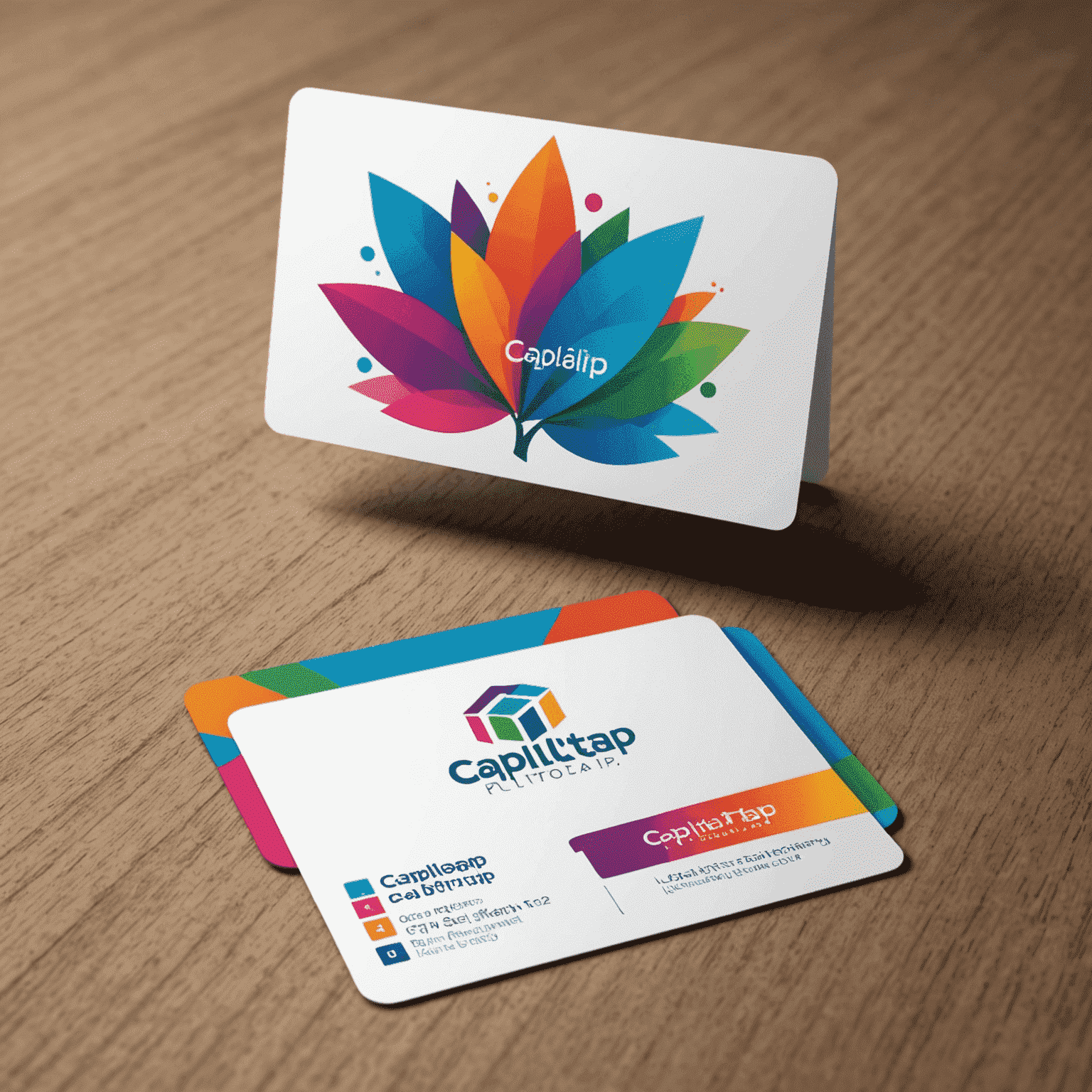 Caplitptalortap logo featuring a stylized business card with vibrant colors