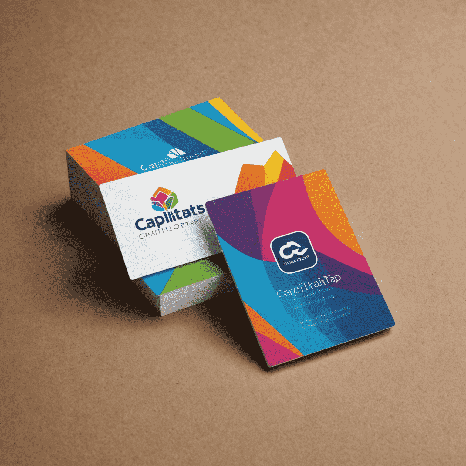 Caplitptalortap logo featuring a stylized business card with vibrant colors
