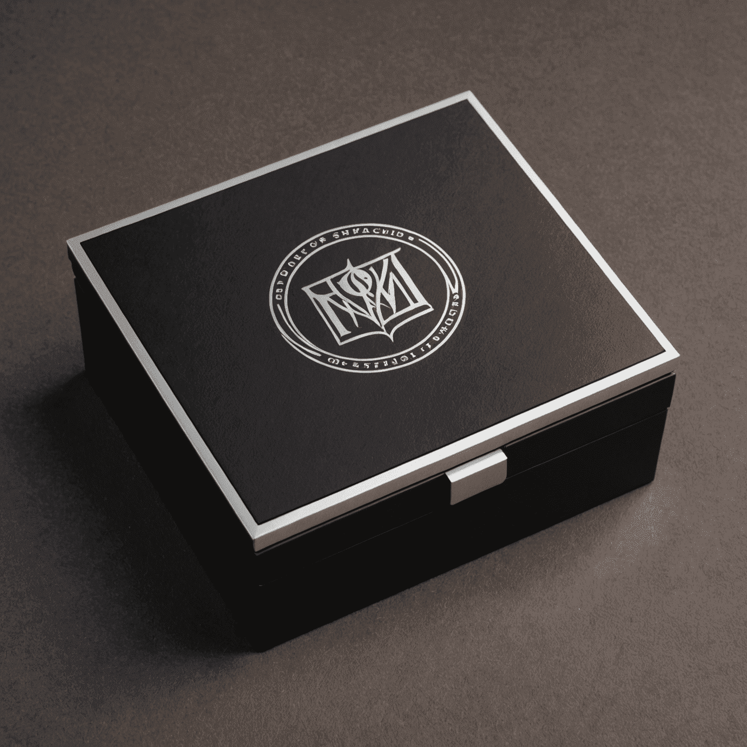 An elegant black box with a silver embossed logo, perfect for presenting premium business cards