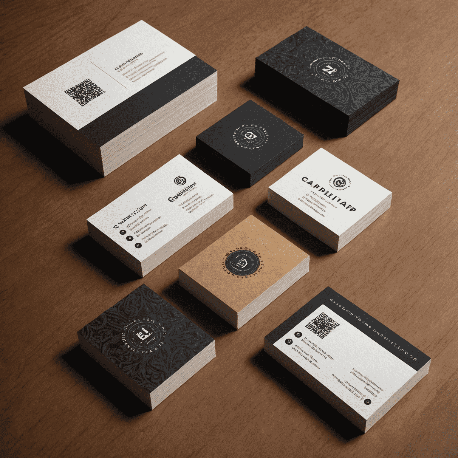 A collage showcasing various unique and eye-catching business card designs created by caplitptalortap, featuring different materials, textures, and innovative printing techniques.